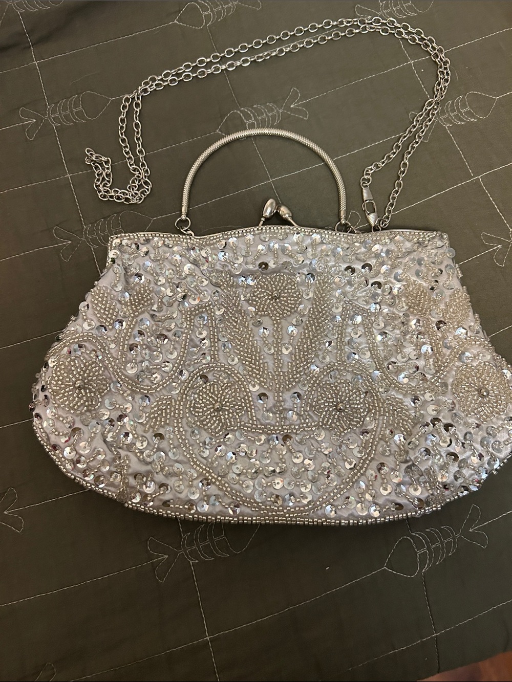 Embellished Silver Evening Clutch with Chain
